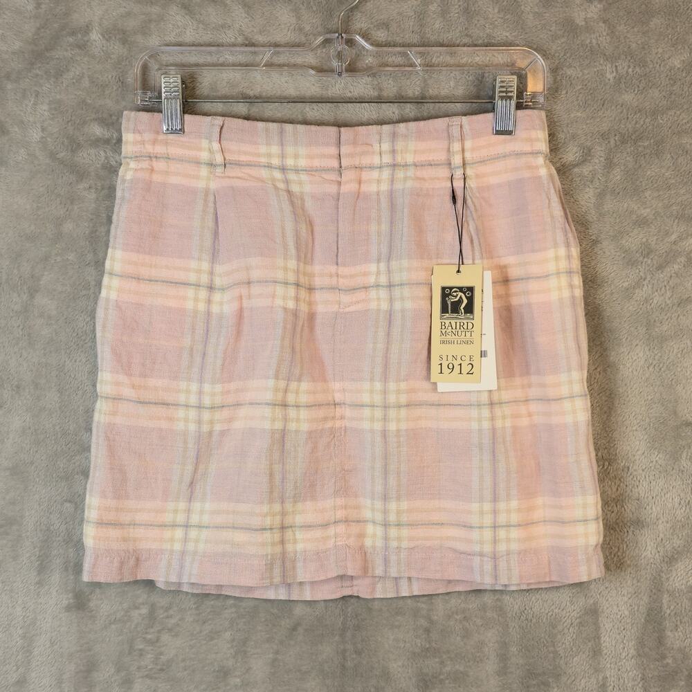 Baird McNutt Plaid Irish Linen Skirt Size 6/8? Pink Short NWT Preppy Old Money